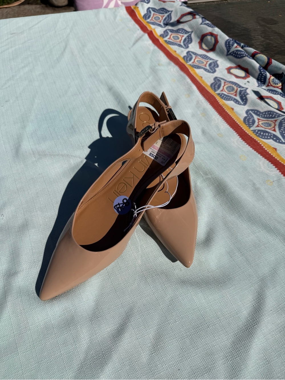 Calvin Klein Patent Pointed-Toe Slingback Heels in Nude